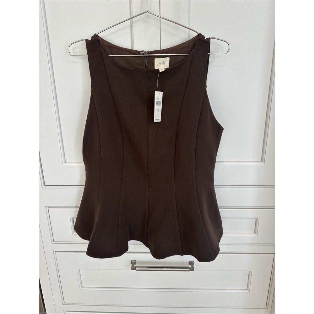 NWT Anthropologie En Elly Blouse Brown Peplum Sizemore Retail $108